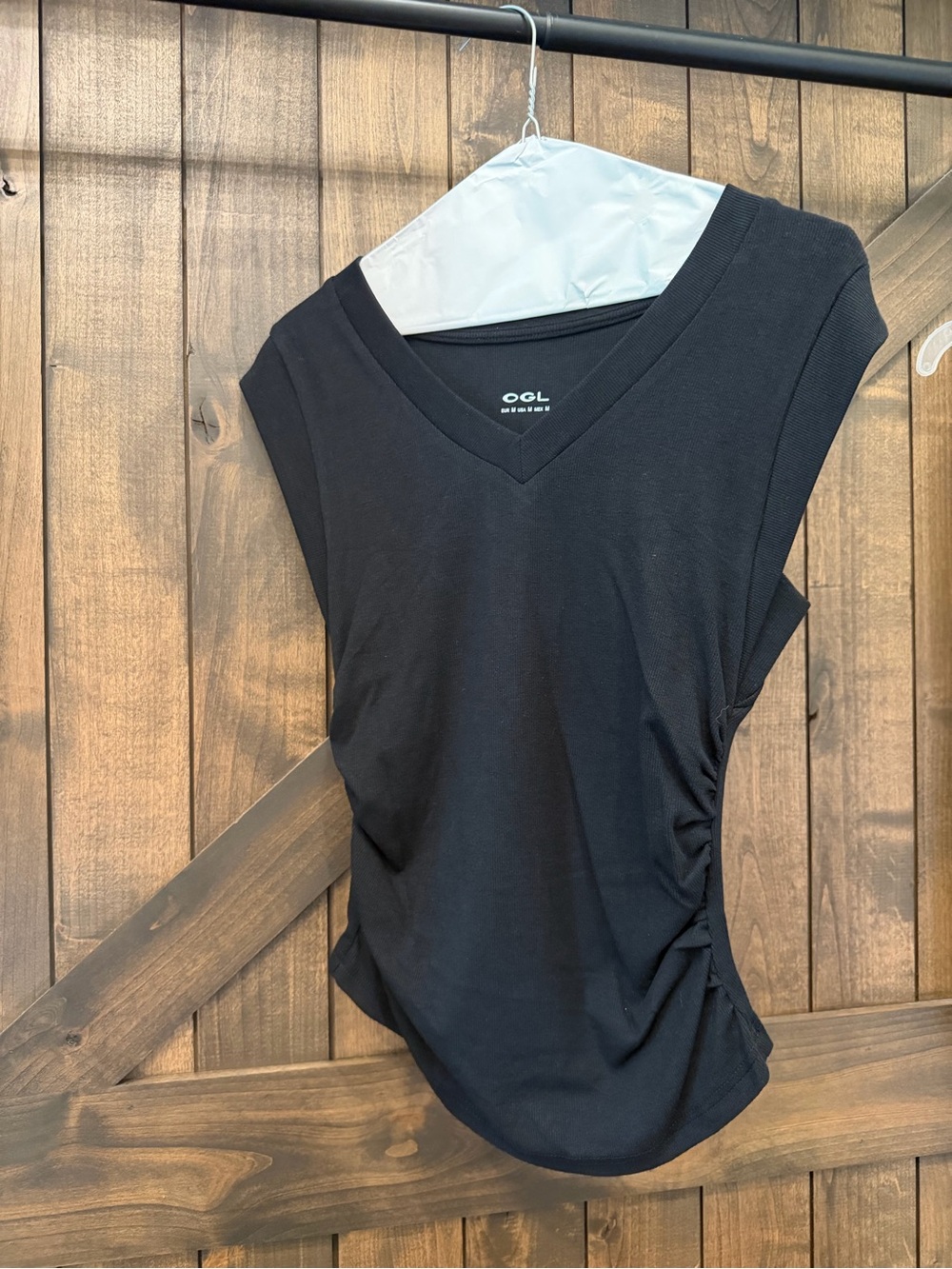 OGL Black V-Neck Sleeveless Ruched Tank Top